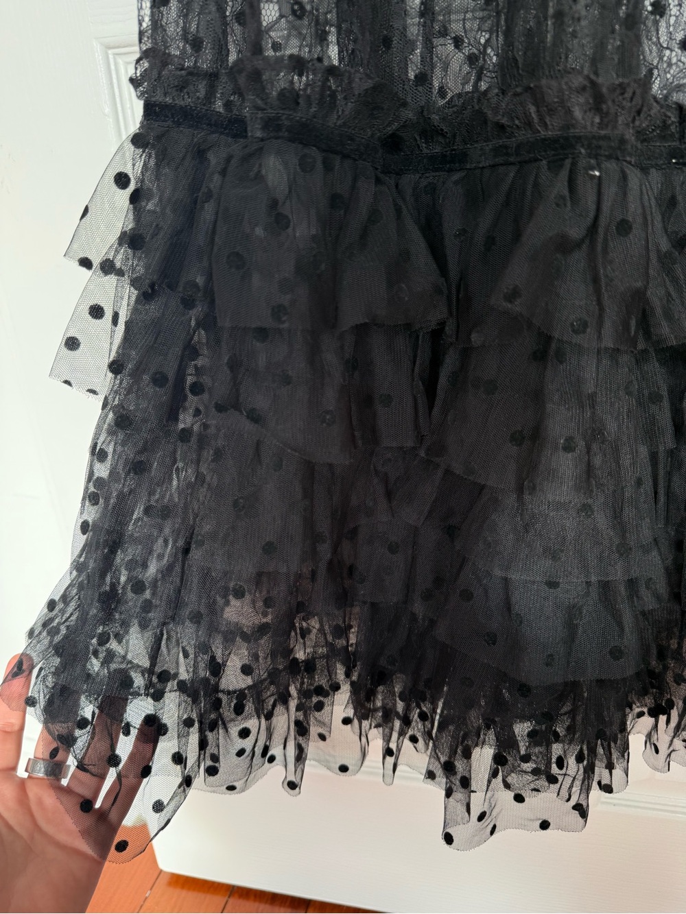 For Love & Lemons Black Sheer Polka-Dot Tiered Maxi Dress - Picture 7 of 9